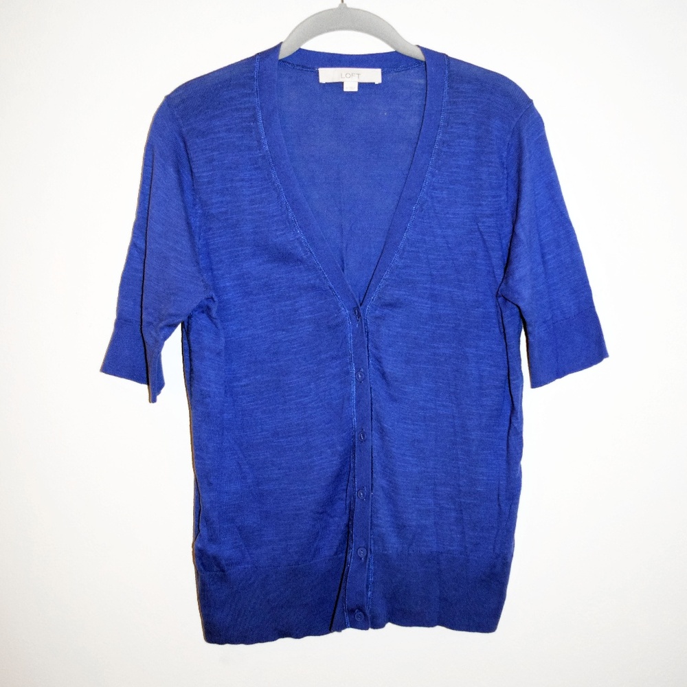 Ann Taylor Loft Blue Short Sleeve Cardigan Sweater